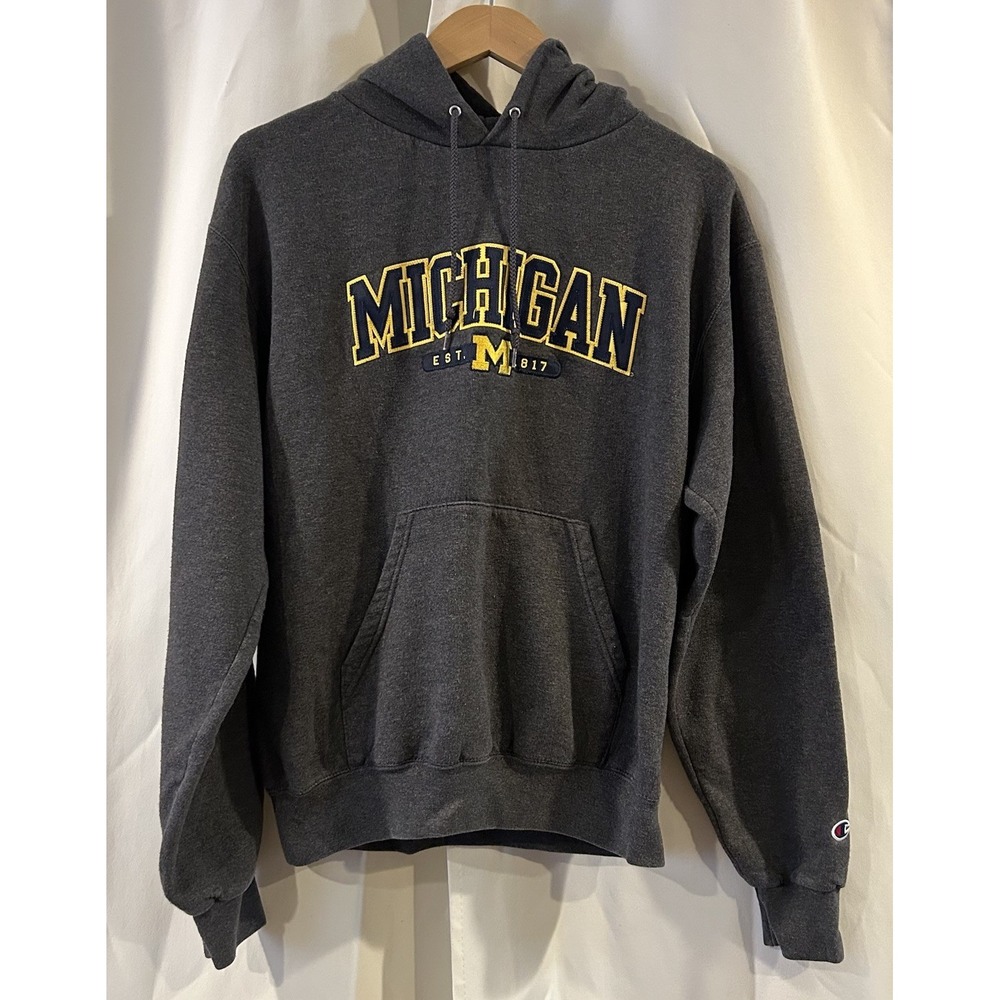 Vintage Michigan University‎ Hoodie Men's M Gray Pullover Sweatshirt NCAA